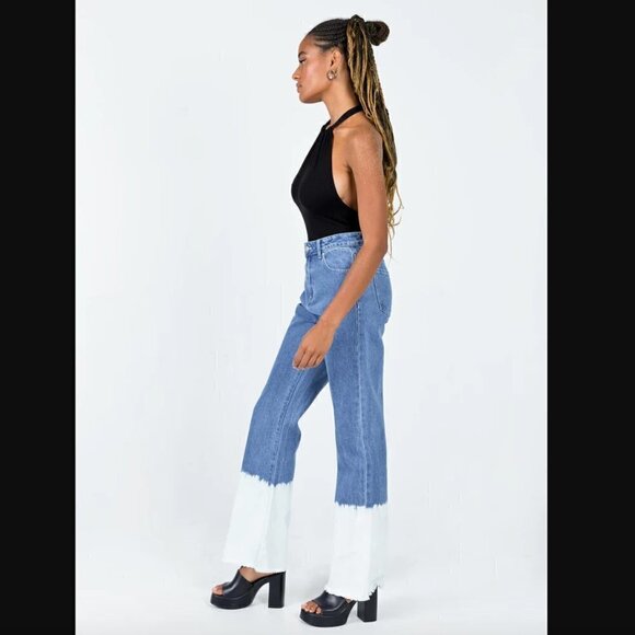Princess Polly Myrtle Ombre Dip Dye Denim Mid Slouch Jeans 4 - Picture 3 of 8